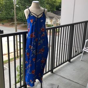 Blue and orange floral maxi dress